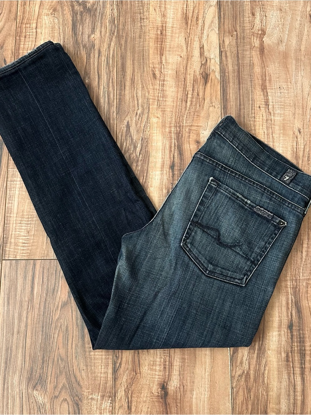 7 For All Mankind Women's Straight Leg Crop Jeans - Dark Blue Wash • 30 x 30